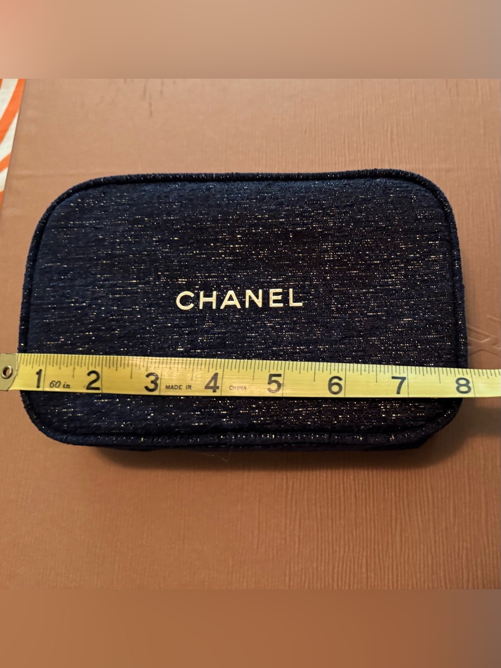 CHANEL Navy Denim Cosmetic Case with Gold Logo - Picture 9 of 9